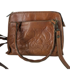 Patricia Nash Paris Florence Brown Tooled Leather Crossbody Handbag Slouchy